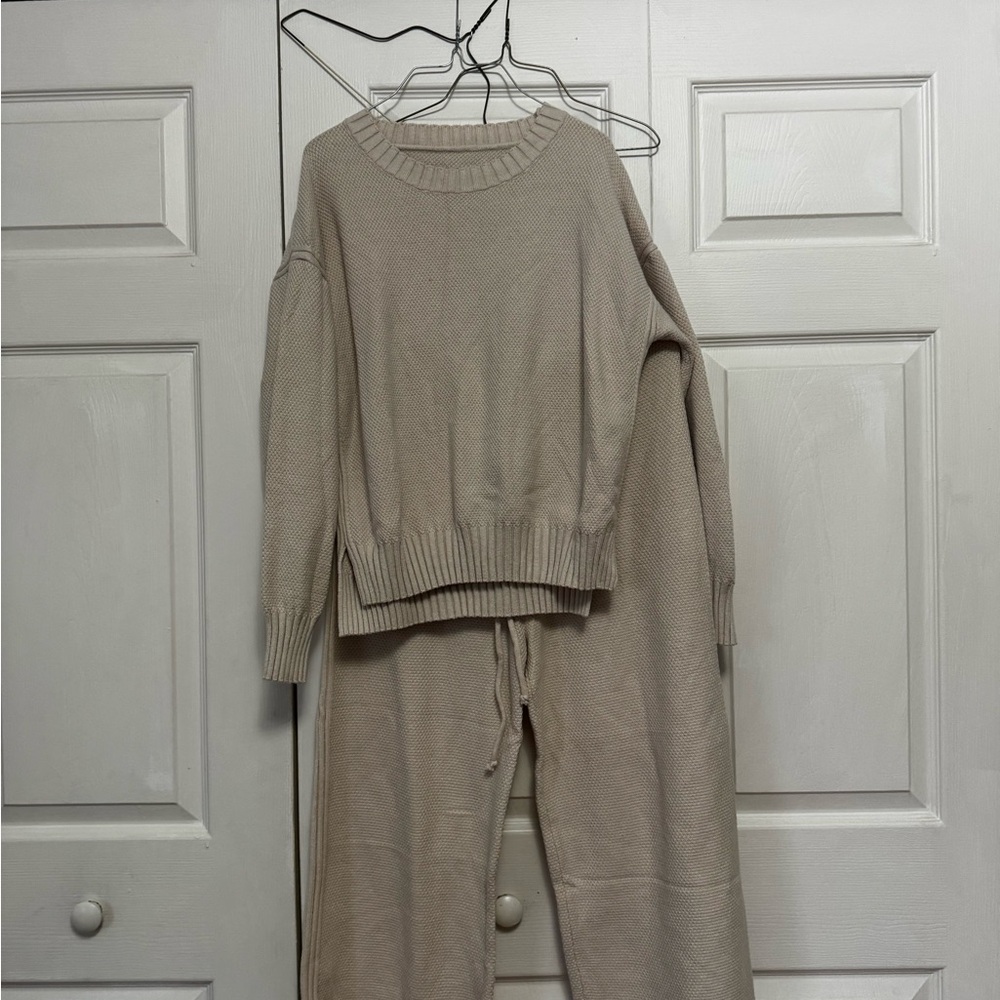 Cozy Beige Knit Sweater and Pants Set